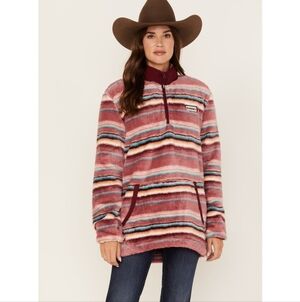Hooey Women's MED Pink Stripe Fleece Pullover 1/4 Zip Soft Cozy EUC Warm